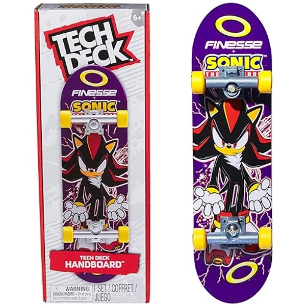 Tech Deck, Finesse X Sonic The Hedgehog Handboard; Authentic Mini Skateboards, Kids Toys for Boys & Girls, Ages 6 and up (Hands Use Only)