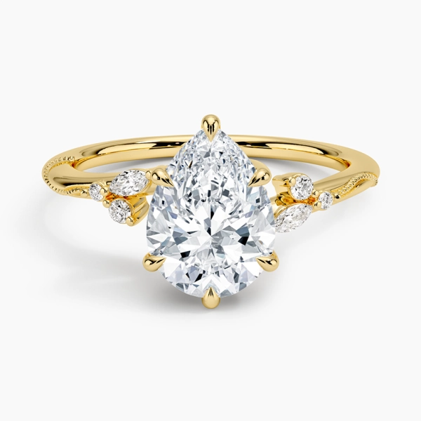 Camellia Milgrain Diamond Ring in 18K Yellow Gold
