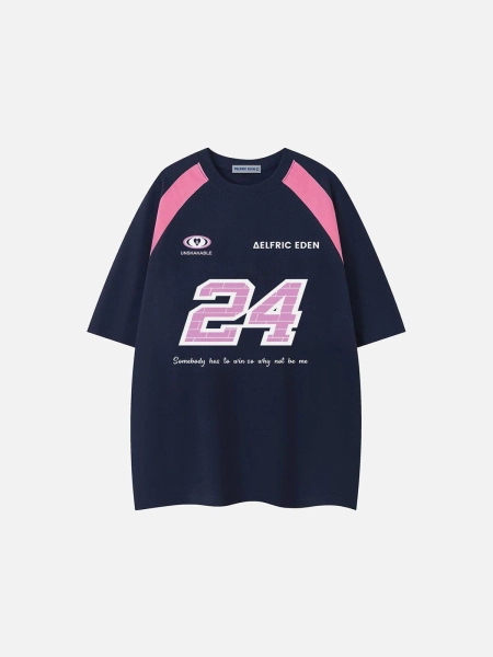 [Pre-Order] Aelfric Eden Color Blocking Number Print Tee | Navy Blue / XS