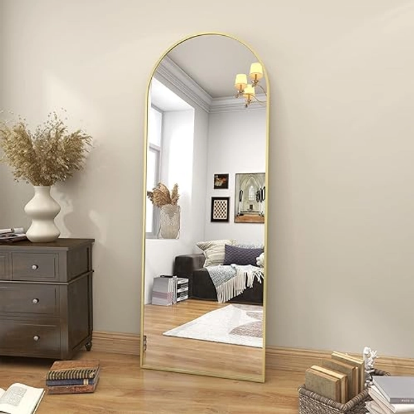 BEAUTYPEAK Arched Mirror Full Length, 64"x21" Full Body Mirror Standing Mirror, Gold Floor Length Mirror for Living Room Bedroom, Wall Mirror Hanging Standing or Leaning Body Mirror Metal Frame