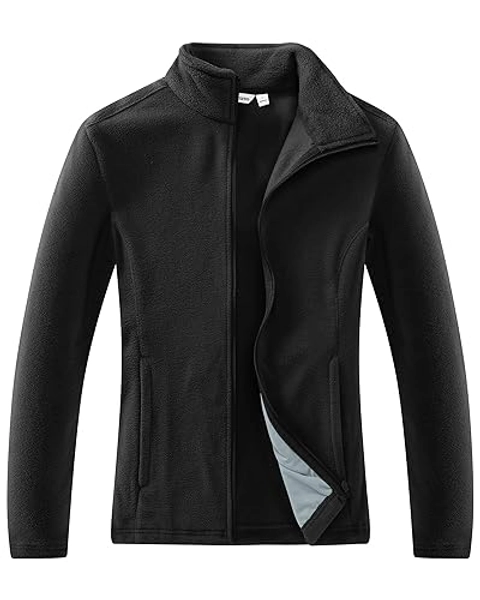 Outdoor Ventures Women's Lightweight Warm Zip Up Long-Sleeve Soft Polar Fleece Jacket for Fall Winter - Black - Large