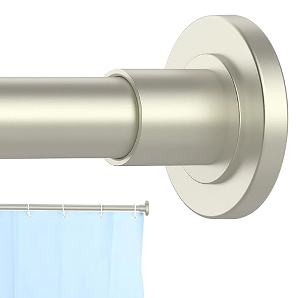 CorkLatta Brushed Nickel Shower Curtain Rod 31 to 80 Inch,1 Inch Diameter Adjustable Spring Tension Stainless Steel Telescoping Rod,Easy Install,No Rust - 31-80 - Nickel