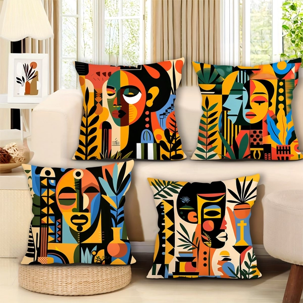 Soft 17.7" x 17.7" Short Plush Pillow Case - 1/4pcs, Ethnic Element Illustration Pattern, Single-Sided Print, Room/Office/Home/Car Decor