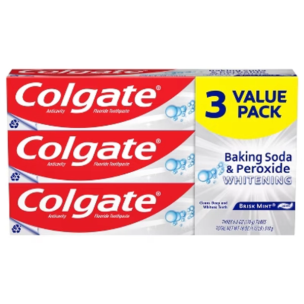 Colgate Baking Soda and Peroxide Whitening Toothpaste Brisk Mint - 6oz/3pk