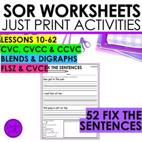 Fix the Sentence Worksheets  CVC, CCVC, CVCC & CVCe Word Blending Practice Games