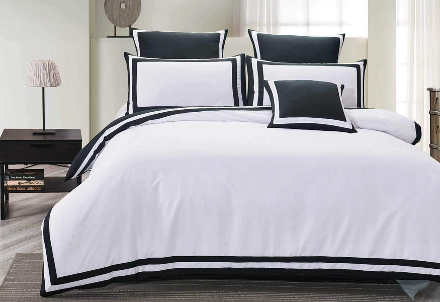 Luxton Halsey Black White Quilt Cover Queen- Hotel-Style Bordered 3pcs Doona Cover Set (Queen Size) - 3pcs Quilt Cover Set (QUEEN) $65.00