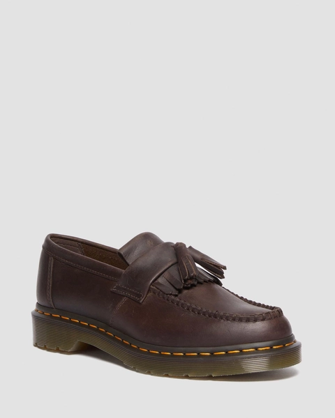 Adrian Crazy Horse Leather Tassel Loafers in Dark Brown | Dr. Martens
