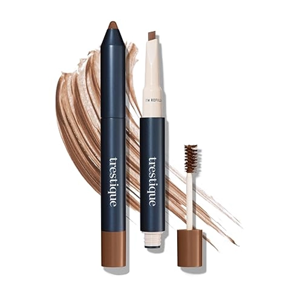 trestique Brow Pencil And Gel, Refillable Eye Brow Pencil With Built-In Brow Gel, Clean Beauty Eyebrow Pencil And Brow Gel, Sustainable 2-In-1 Brow Pencil And Brow Gel - Americano-Refillable