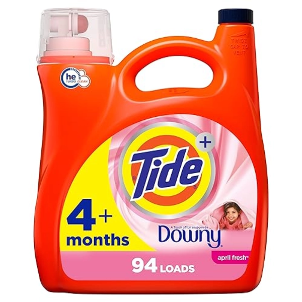 Tide plus Downy Liquid Laundry Detergent Soap, April Fresh Scent, HE Compatible, 94 Loads, 132 fl oz, Tide Laundry Detergent, Liquid Laundry Detergent - April Fresh - 132 Fl Oz (Pack of 1)