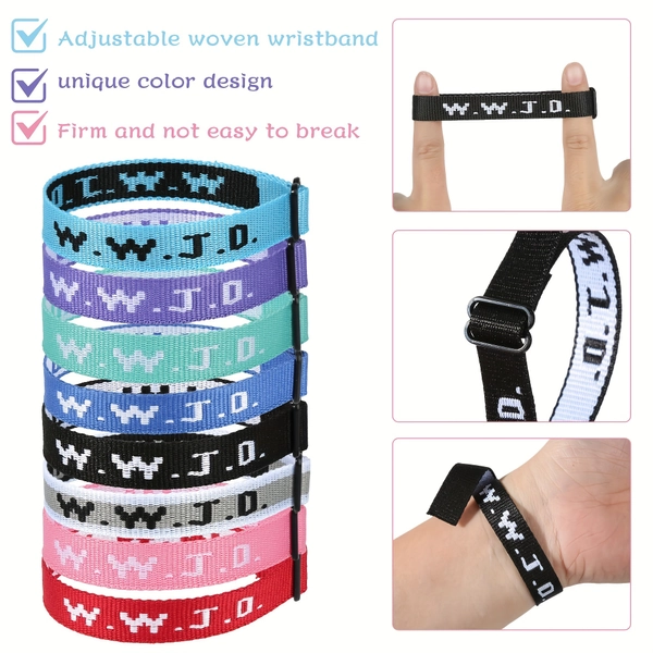 WWJD Adjustable Polyester Fiber Christian Wristbands 8PCS - Bulk Pack for Women and Men, Religious Gifts