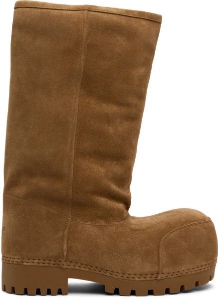 Balenciaga: Tan Alaska Fur High Boots | SSENSE