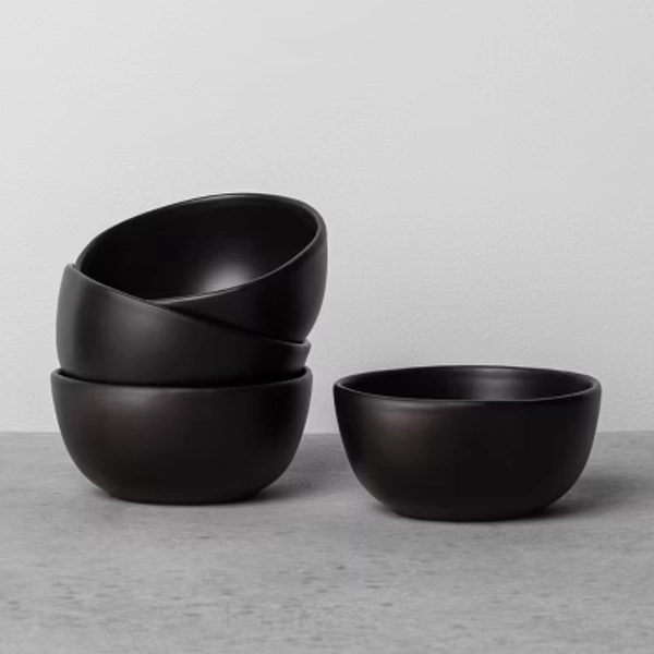 8.5oz 4pk Stoneware Mini Bowl Set Black - Hearth & Hand™ with Magnolia: Farmhouse Style, Matte Finish, Microwave & Dishwasher Safe