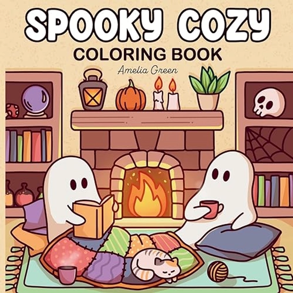 Spooky Cozy: Cute & Simple Coloring Book for Adults and Teens Featuring Adorable Characters, Creepy Creatures and Cozy Hygge Scenes for Relaxation