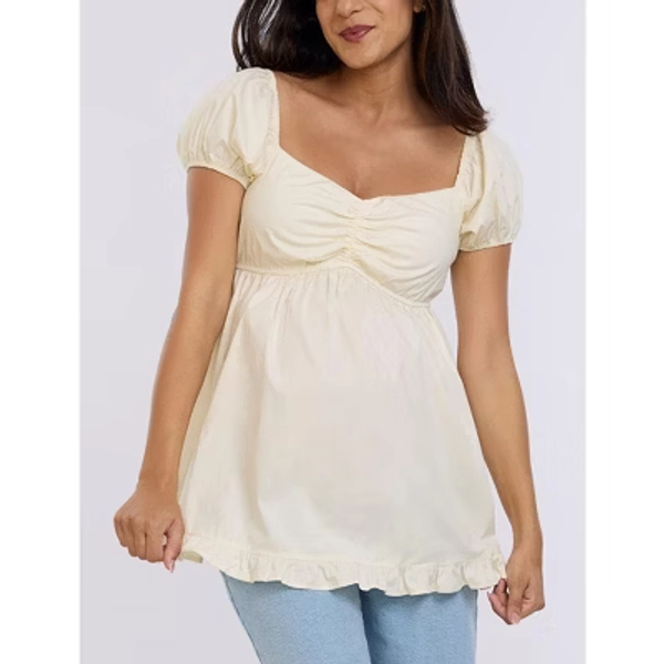 Women's Off the Shoulder Short Sleeve Babydoll Maternity Top - Winter White - Size: Large - Motherhood Maternity