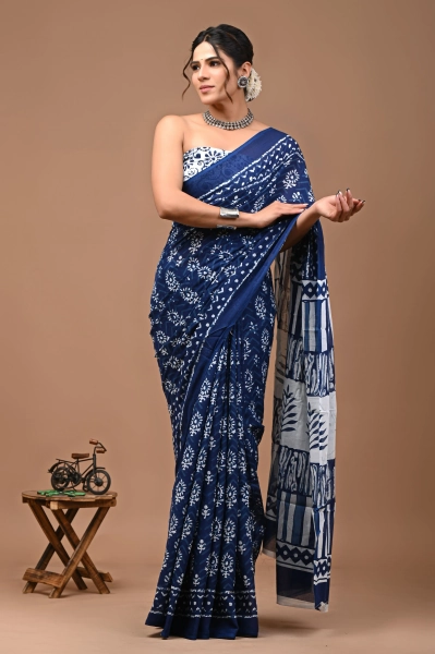 Crafts Moda Blue Cotton Saree