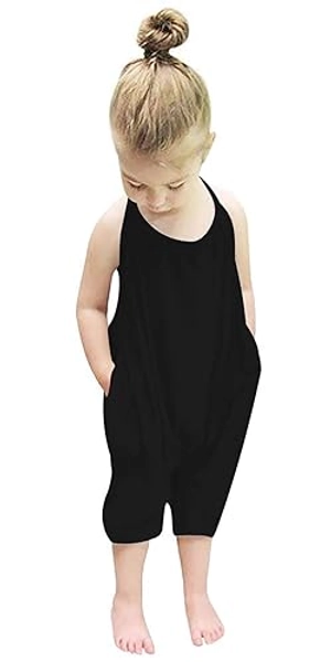 RAISEVERN Toddler Girls Halter Backless Romper Baby Kid Jumpsuit Pants Clothes with Pocket Size 1-6 T - 1a-black - 1-2T