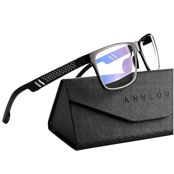 ANYLUV Blue Light Blocking Glasses Men Computer Gaming Glasses Lightweight Al-Mg Metal Anti Eyestrain UV400 Clear Lens Eye Protection - A01-black - Everyday Protection