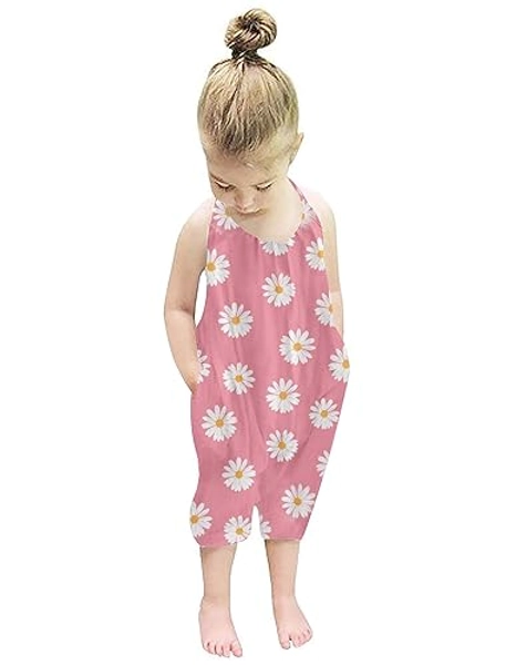 RAISEVERN Toddler Girls Halter Backless Romper Baby Kid Jumpsuit Pants Clothes with Pocket Size 1-6 T - 1a-a-floral 05 - 2-3T