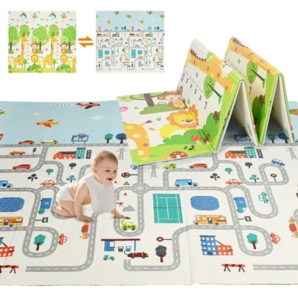 Baby Playmat, 79" x 71" Double Side Reversible Foldable Play Mat Waterproof Foam Floor Crawling Mat