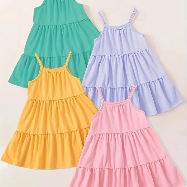 4pcs/ Set Girls Basic Slip Dresses, Solid Color Suspender Sleeveless Dresses For Casual Going Out