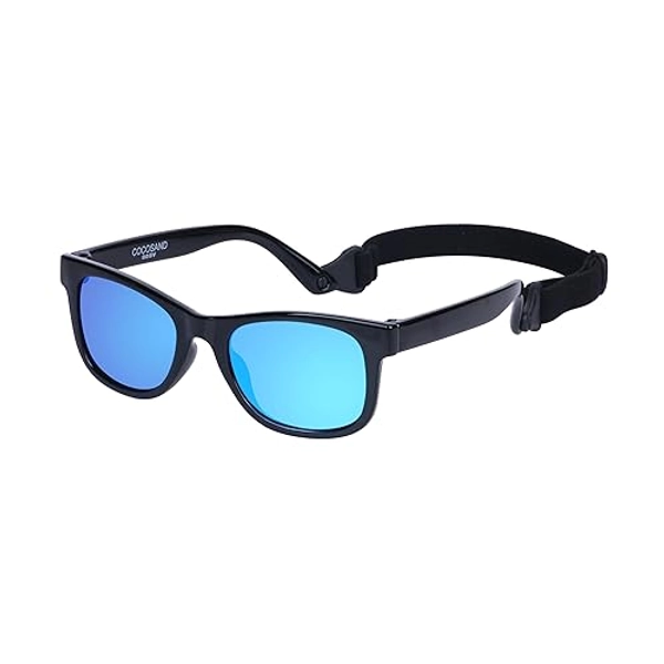 COCOSAND Flexible Baby Sunglasses with Strap Polarized UV Protection for Toddler Infant Newborn Boys Grils Age 0-24 Months - TPE - Black With Ice Blue Lens