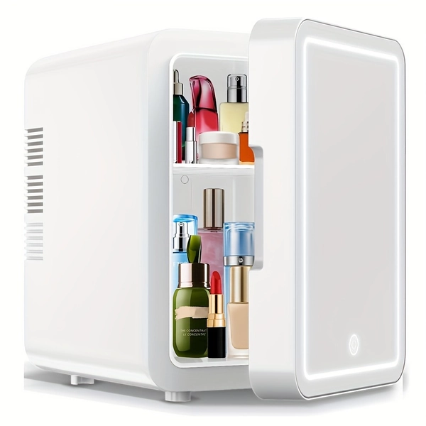 Skincare Fridge With Dimmable LED Light Mirror, 1.06gal Makeup Mini Fridge For Bedroom, Car, Office, Dorm, Cabin, Cooler & Warmer, Portable Small Refrigerator For Cosmetics, Home, Skin Care And Food, Mini Fridge For Skincare, 1 Pack