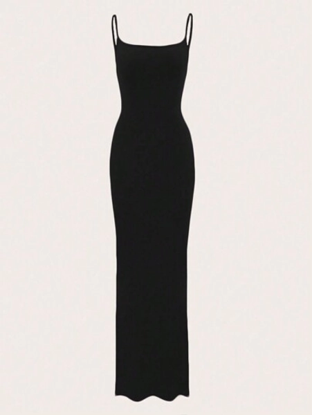 Solid Color Long Casual Home Dress With Straps