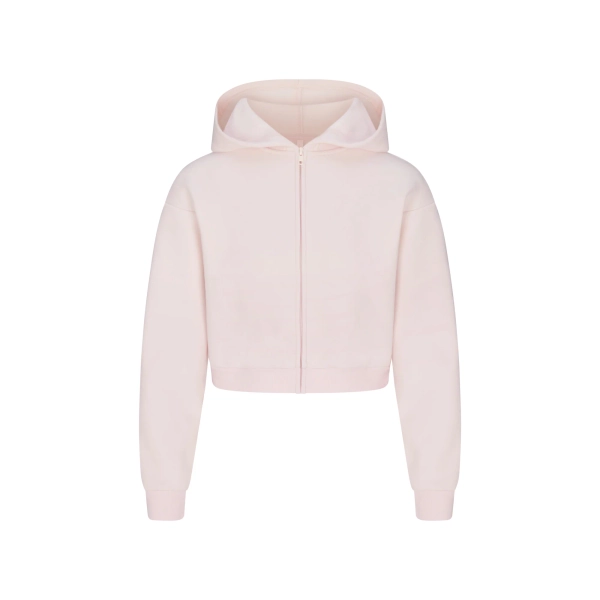 COTTON FLEECE SHRUNKEN ZIP UP HOODIE | BARELY PINK | XXS
