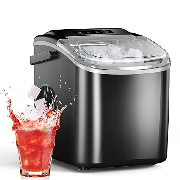 Ice Maker Countertop, Efficient Easy Carry Ice Machine, Self-Cleaning Ice Maker with Ice Scoop & Basket, 9pcs/ 8mins 26.6Lbs Per Day for Home/Office/Kitchen,Black - BLACK - 26LBS/DAY