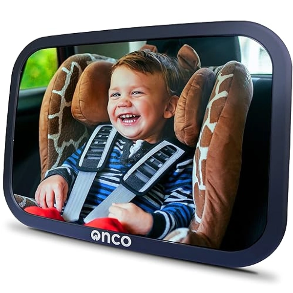Onco Baby Car Mirror for Back Seat - Double Award-Winning, 100% Shatterproof Baby Mirror Car, 360° Baby Must Haves, New Born Baby Essentials, Car Mirror Baby Rear Facing, Universal & Shake-Proof - 1 Pack