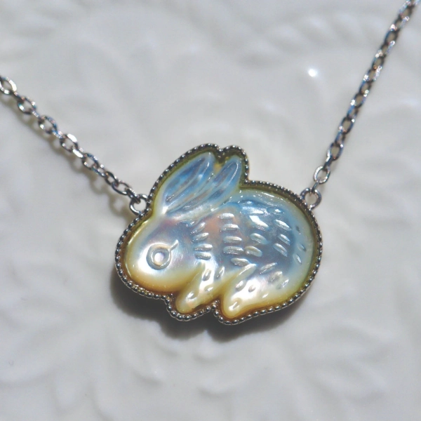 Bunny Necklace Mother of Pearl Rabbit Necklace Sterling Silver Eternity Rabbit Chocker Jewelry Rabbit Jewelry Gift Idea. One Bunny Necklace