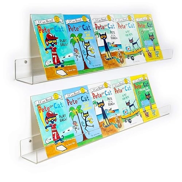 NIUBEE 36-Inch Acrylic Floating Bookshelves for Kids, 2-Pack, Extra-Large Wall Shelves for Expanding Book Collections and Family Spaces - 2 - 36inches