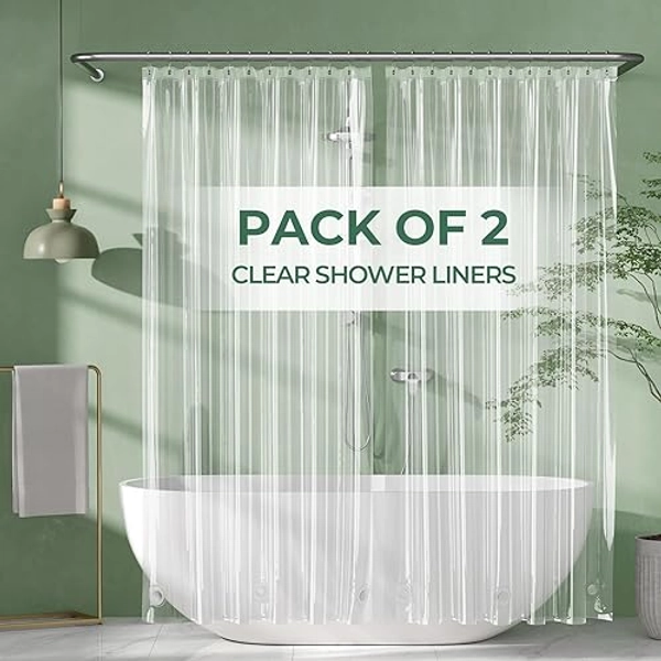 AmazerBath Shower Curtain Liner 2 Pack, 72 x 78 Inches PEVA Plastic Shower Liner with 3 Weighted Stones and 12 Rustproof Metal Grommet, Lightweight Waterproof Shower Curtain - Clear - Clear - 72"W x 78"L (Pack of 2)