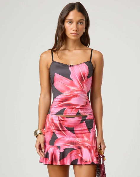 Picot Trim Print Tank Top