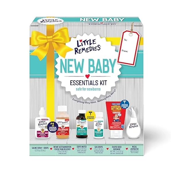 Little Remedies, New Baby Essentials Kit, 6 Newborn Essentials, Saline Nasal Spray, Gas Relief Drops, Gripe Water, Fever Reliever, & Diaper Ointment - New Baby Essentials