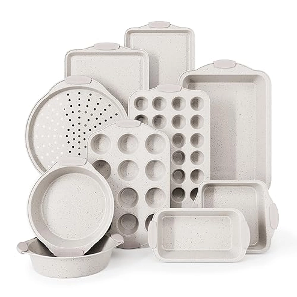 Country Kitchen Nonstick Stackable Bakeware Set - Durable, Easy Release Baking Set, Cream, 10 Pcs - Cream - 10 Pcs