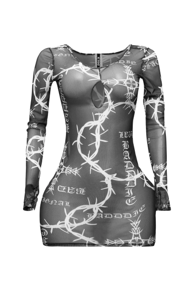 Barbed wire printed mesh dress | BLACK / S