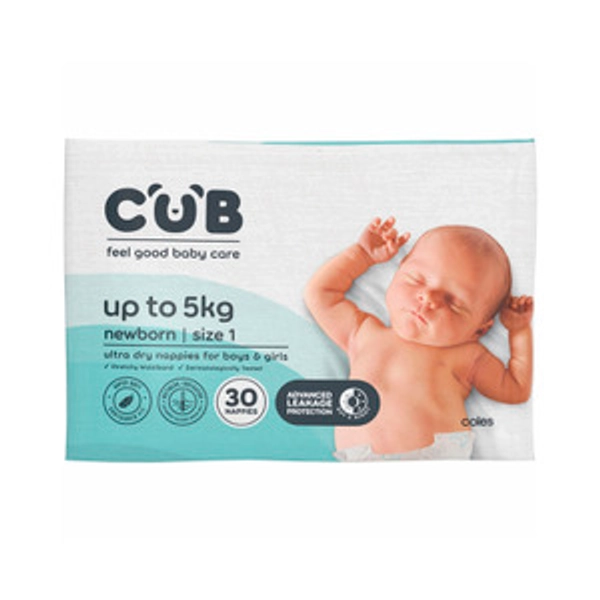 CUB Nappies Unisex Newborn Size 1 | 30 pack