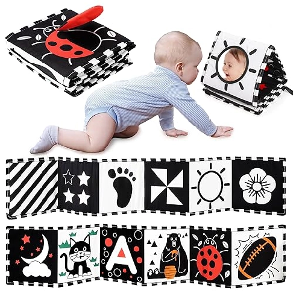 URMYWO Black and White Baby Toys, Tummy Time High Contrast Newborn Toys 0-3 Months, Soft Baby Book, Visual Stimulation Montessori Sensory Infant Toys 0-6-12 Months, Shower Gift, Stocking Stuffers