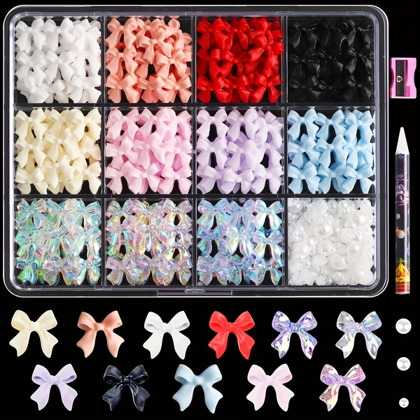 500pcs Bowknot Nail Art Charms, Multi-color Mixing, 2-6mm Semi-circular Pearl Mixed, Nail Accessories DIY Nail Supplies