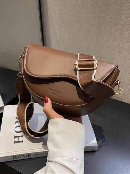 Women's Fashionable Patched Design Saddle Bag, Casual Versatile Crossbody Bag with Wide Shoulder Strap, Trendy All-match Commuter Bag for Daily Used - TikTok Shop