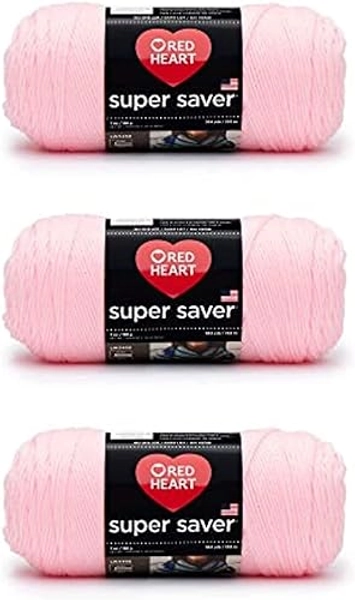 Red Heart Super Saver Baby Pink Yarn - 3 Pack of 198g/7oz - Acrylic - 4 Medium (Worsted) - 364 Yards - Knitting/Crochet - Baby Pink - 3 pack