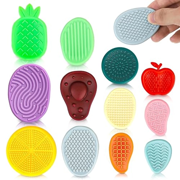 Fidget Toys Sensory Stone for Kids & Adults, 12 Pack Sensory Toys for Kids Autism ADHD, Silicone Textured Worry Stones Sensory Fruits for Stress Anxiety Relief（12 Unique Textures）