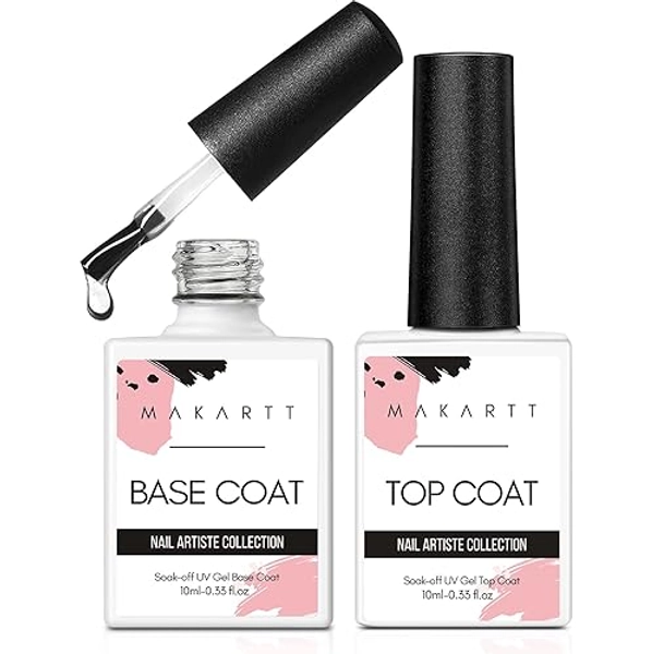 Makartt Gel Top Coat and Base Coat Set - No Wipe Shine Finish Soak Off Gel Base Top Coat Long Lasting LED Nail Lamp Gel for Gel Nail Polish Salon Quality Nail Manicure Gifts, 2pcs 10ML - A2-Base and Top Coat Kit 2pcs