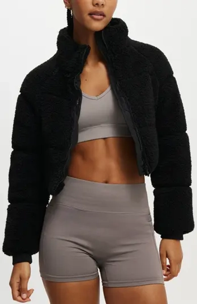 The Mother Puffer Cropped Soft Fleece Jacket