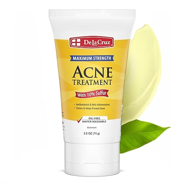 De La Cruz Sulfur Ointment - Cystic Acne Treatment for Face and Body - Daily 10 Min Spot Treatment Mask - Safe and Effective Game Changing Hormonal Acne Treatment that Clears Up Pimples - 2.6 OZ Tube - 2.6 Ounce Tube (Pack of 1)