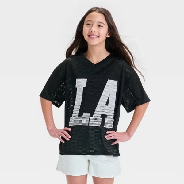 Girls' Short Sleeve Mesh Jersey Shirt - art class™ Black XS