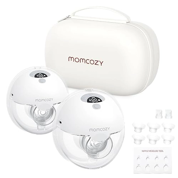 Momcozy M5 Hands Free Breast Pump, Double Wearable Breast Pump of Baby Mouth Double-Sealed Flange with 3 Modes & 9 Levels, Electric Breast Pump Portable - 24mm,2 Pack Gray - 2 Count - Gray