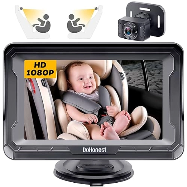DoHonest Baby Car Camera for Backseat: HD 1080P Easy Setup Carseat Camera Rear Facing Infant - Clear Night Vision 360° Rotating Baby Car Monitor - 4.3 Inch