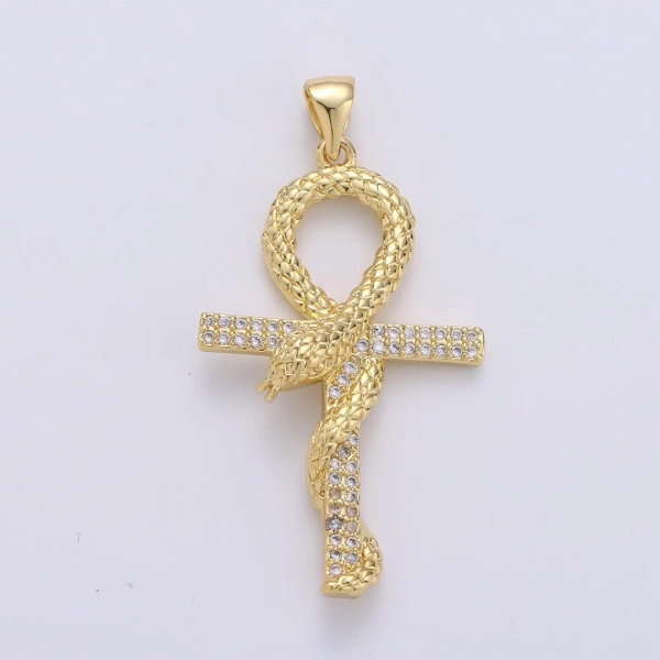 14k Gold Filled Ankh, Symbol of Life, Egyptian Pantheon, Crux Ansata, Cubic Serpent Necklace Pendant Charm Gold Snake Cross Pendant I-723 - Etsy